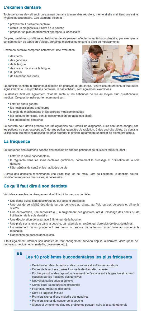 examen buccodenaire chez votre dentiste généraliste, Ordre des dentistes du Québec 